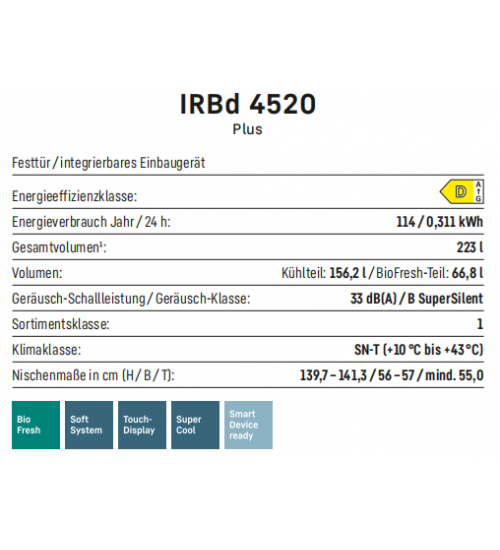 LIEBHERR利勃海尔 IRBd 4520  生物养鲜 嵌入式单门冰箱
